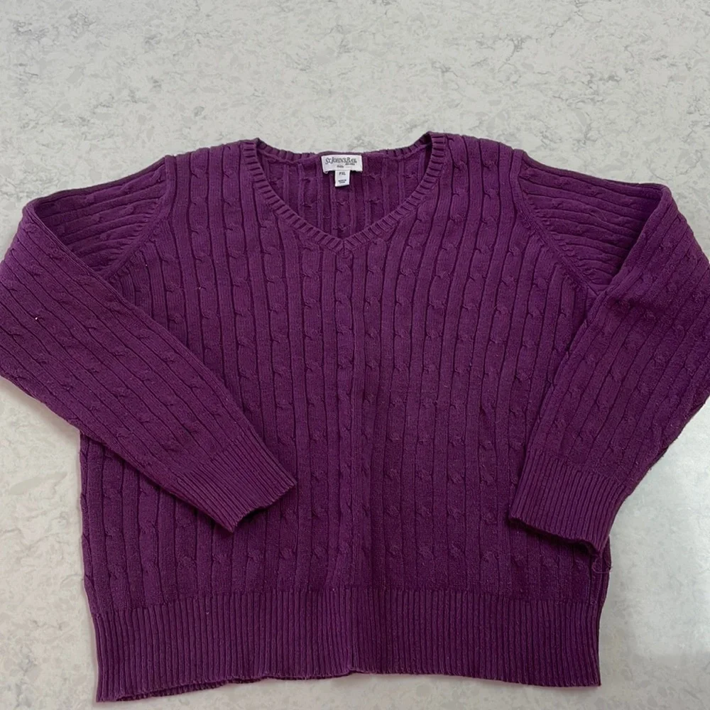 Purple St. John’s Bay PXL cotton blend cable knit V-neck sweater - Picture 1 of 5